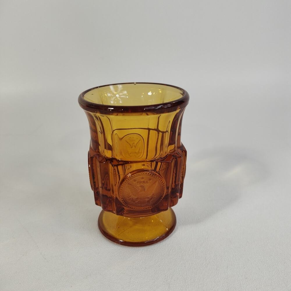 Fostoria Coin Glass Amber Footed Cigarette Urn 3‎ 1/8" Toothpick Holder